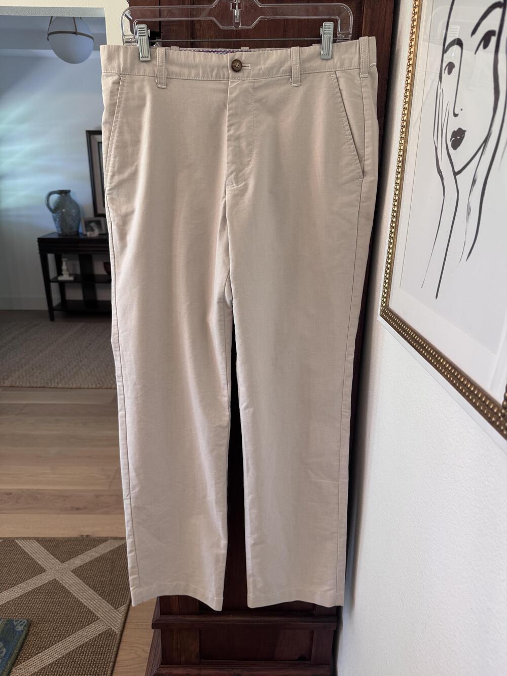 IZOD Pants Mens 32x31 Beige Chino Flat Front Cotton Straight Leg Casual